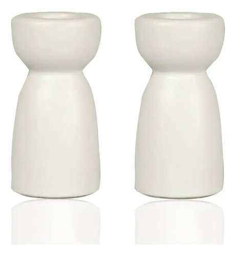 Set X 2 Candelabros Porta Velas Ceramica Moderno Deco Mini Blanco