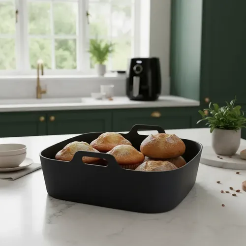 Molde Silicona Cuadrado Freidora Aire Airfryer Antiadherente Gris Negro