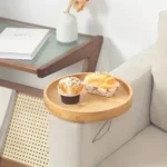 Bandeja Mesa Auxiliar Sillon Redonda Bambu Con Ajuste Color Marrón Claro