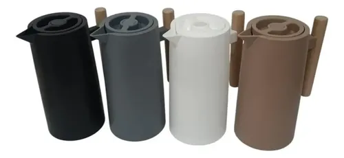 Jarra Termo 1lt Con Manija De Madera Pico Vertedor Color Gris Recto