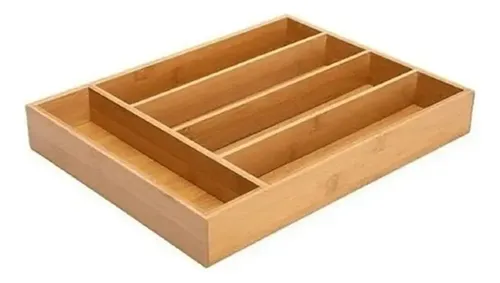Cubiertero Organizador Bambú Cosméticos Cajón 5 Divisiones