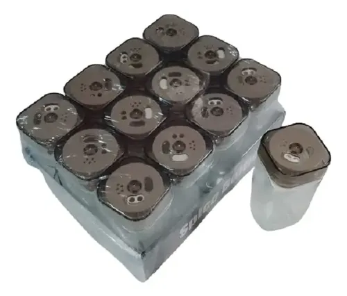 12 Especieros De Vidrio Cuadrados Tapa Aberturas Plateado/negro