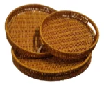 Set X3 Bandejas Redondo Simil Mimbre Desayuno Cama Mesa Mate Color Único - Imagen 3