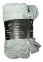 Frazada Manta 1 1/2 Plaza Teddy Suave Liviana Abrigo 140x200 Liso 900 G Gris Claro - Imagen 2