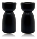 Set X 2 Candelabros Porta Velas Ceramica Moderno Deco Mini Negro