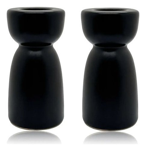 Set X 2 Candelabros Porta Velas Ceramica Moderno Deco Mini Negro